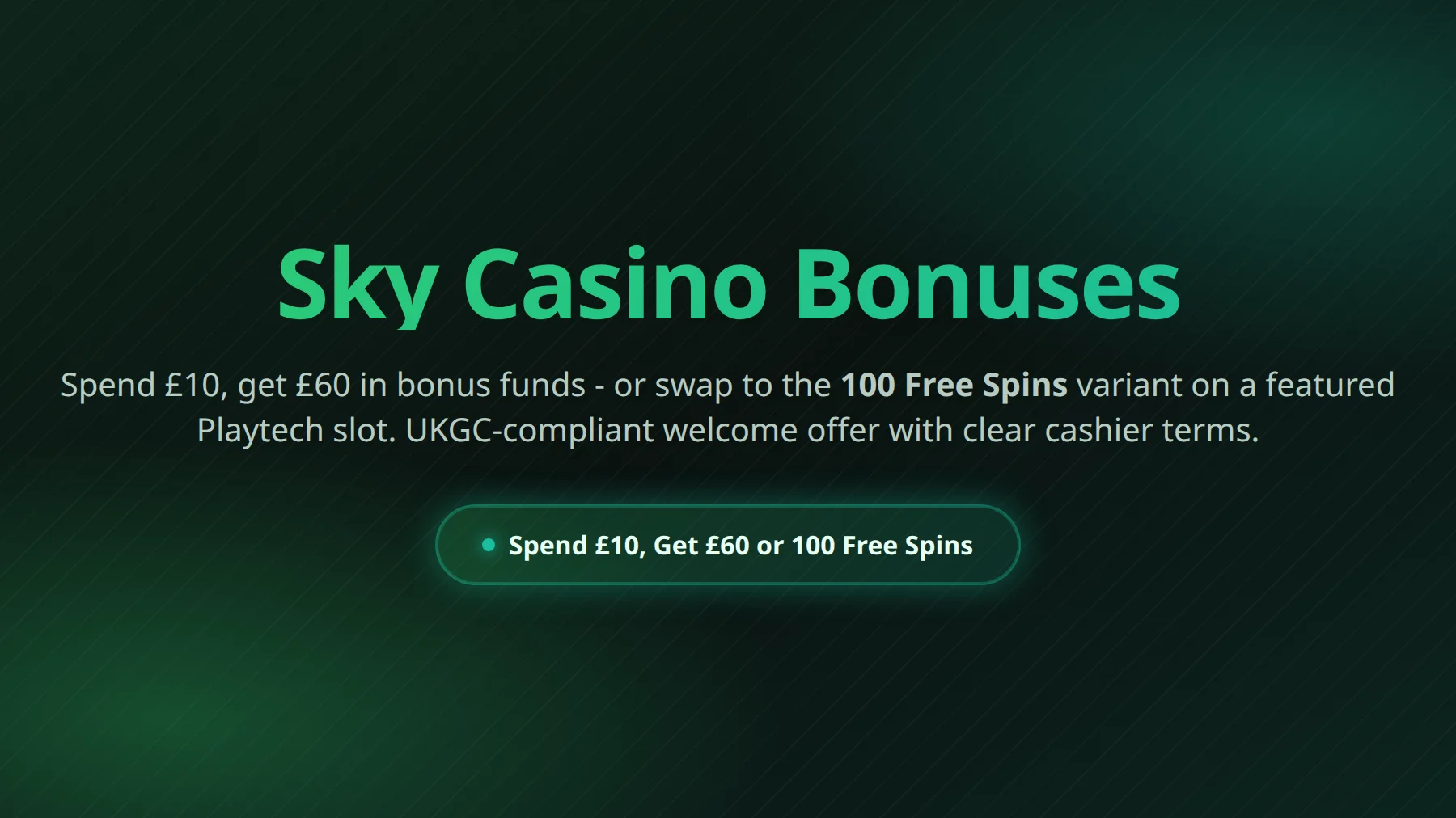 Sky Casino welcome bonus and free spins for UK players